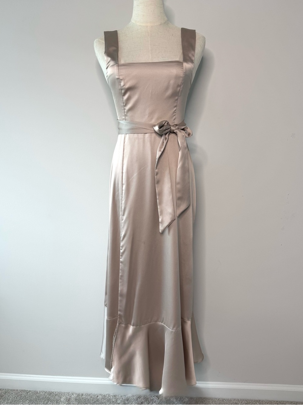 Show Me Your Mumu Satin Tie Strap Midi Dress Champagne XS NWT